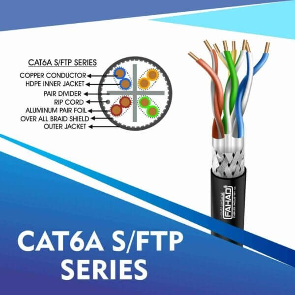 cat6a 23 awg Outdoor 4 twisted pair S/ftp network cable 305-500m cat6a Solid cable 23awg 4pair s-ftp cable 305m